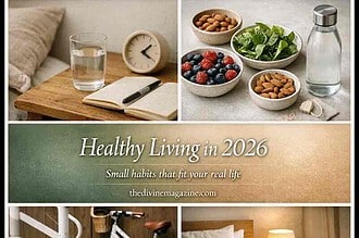 Healthy lifestyle essentials including nutritious food, exercise, and sleep for overall well-being.
