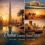 dubai luxury travel Luxury Dubai skyline and desert scenes for travel in 2026.
