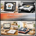 Home-based T-shirt business with printing and design tools for entrepreneurs.