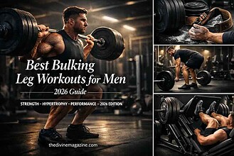 Man performing heavy barbell squat in gym for leg muscle building.