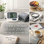 Digital blood pressure monitor with healthy lifestyle items.