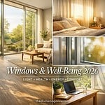 Bright living room with large windows and sunlight streaming in, promoting health and comfort.