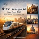Modern train traveling from Boston to Washington, DC along the Northeast Corridor.