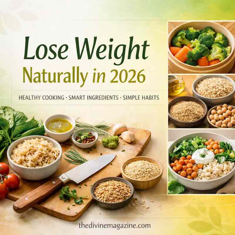 Healthy cooking for weight loss in 2026 with nutritious ingredients and simple habits.