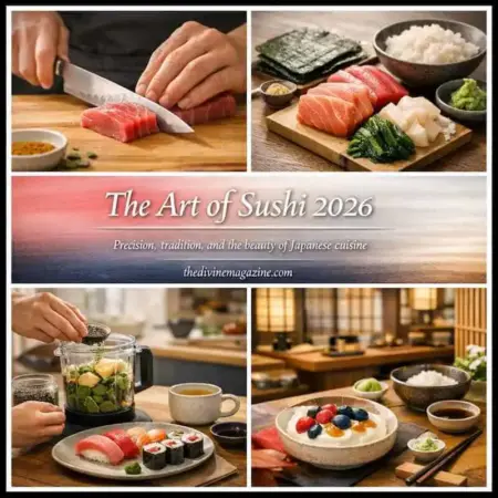 Fresh sushi ingredients and preparation for mastering sushi art.