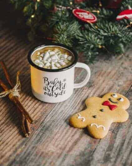 gingerbread man near coffee mug
