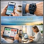 Smart health devices tracking vital signs and activity levels.