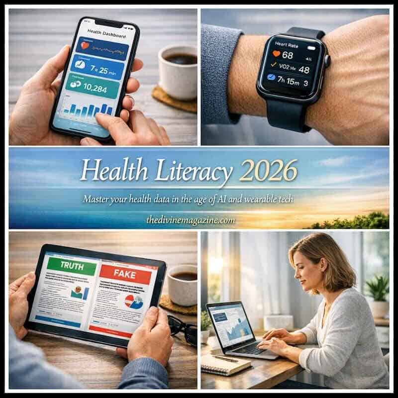 Smart health devices tracking vital signs and activity levels.