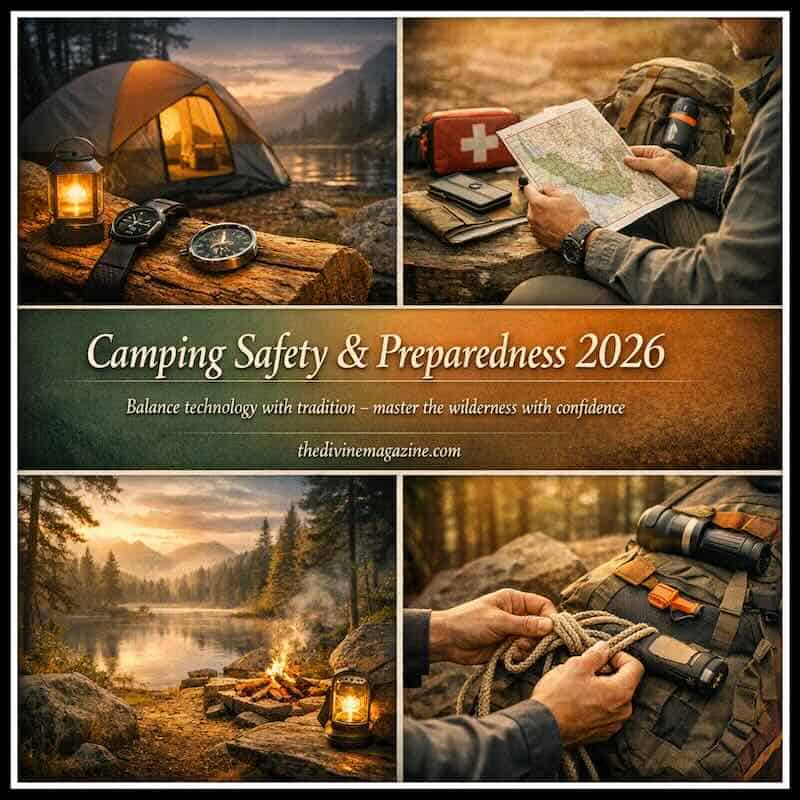 Camping safety gear and preparation essentials for outdoor adventures.