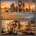 Beautiful sunset over Khlong Ton Sai district in Bangkok, showcasing riverside attractions and vibra.