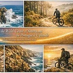 Cyclist riding along rugged trails in Sintra's lush landscape and coastal cliffs.