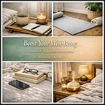 Relaxing self-care space with cozy items for boosting your well-being and daily self-care routines.