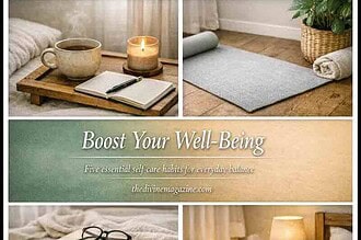 Relaxing self-care space with cozy items for boosting your well-being and daily self-care routines.