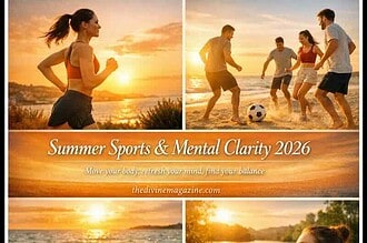 Group of friends playing soccer on the beach at sunset for mood and energy boost.