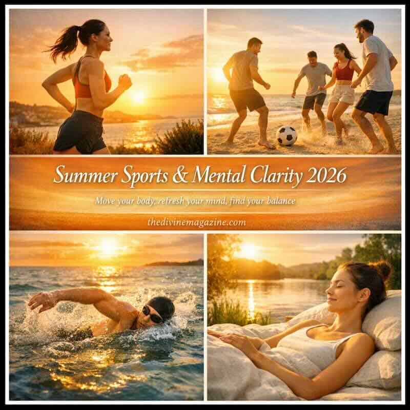 Group of friends playing soccer on the beach at sunset for mood and energy boost.