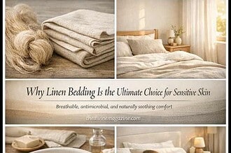 Linen bedding promotes comfort for sensitive skin with breathable, antimicrobial, and natural soothi.