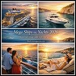 Luxury cruise ships and yachts at sunset for travel enthusiasts.