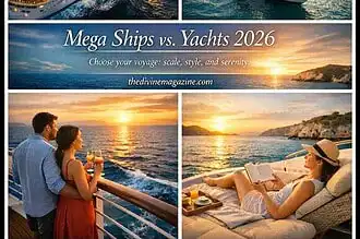 Luxury cruise ships and yachts at sunset for travel enthusiasts.