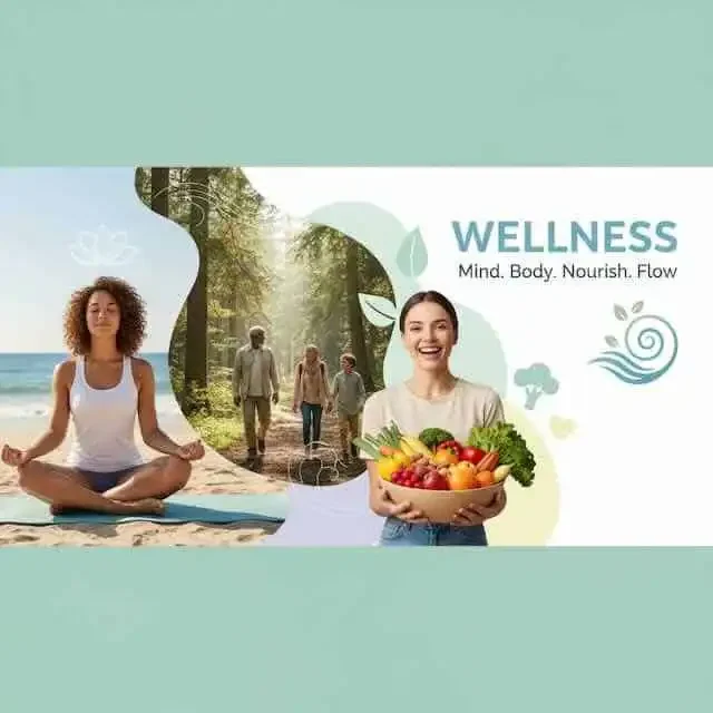 Meditation and healthy food promote wellness and balance for mind and body.