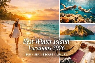 Overwater bungalows and snorkeling in tropical waters.