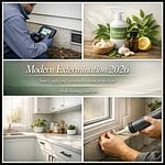 Modern pest control methods used around house foundations and interiors.