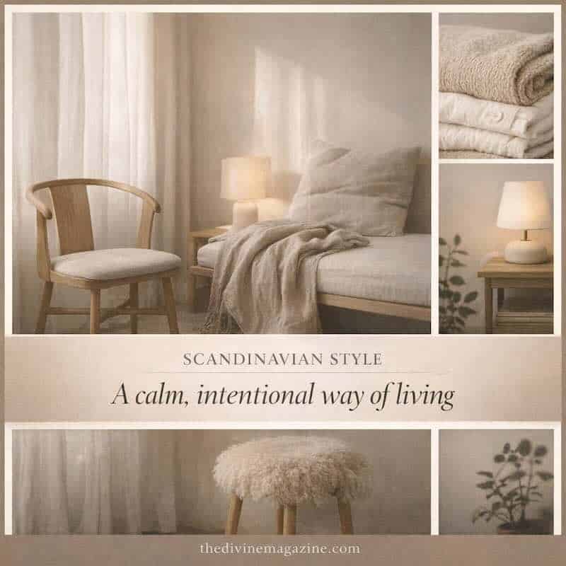 Cozy Scandinavian bedroom with neutral tones and soft lighting for a calm, intentional living space.