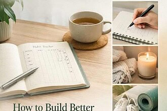 Tips for building habits without burnout, including journaling, mindfulness, and exercise.