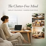 Woman meditating in a tidy, organized space promoting focus and mental clarity.