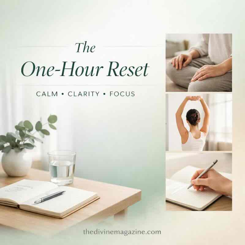 One-hour reset routine for overwhelmed days promoting calm and clarity.