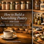 Image of a well-organized pantry with grains, oats, and lentils for a nourishing kitchen setup.