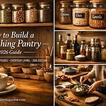Image of a well-organized pantry with grains, oats, and lentils for a nourishing kitchen setup.