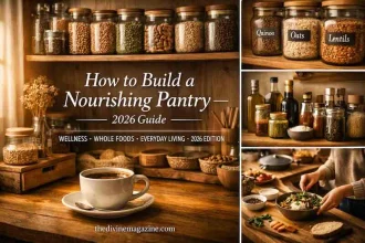 Image of a well-organized pantry with grains, oats, and lentils for a nourishing kitchen setup.