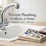 Plumbing faucet with tools and tape for home maintenance.
