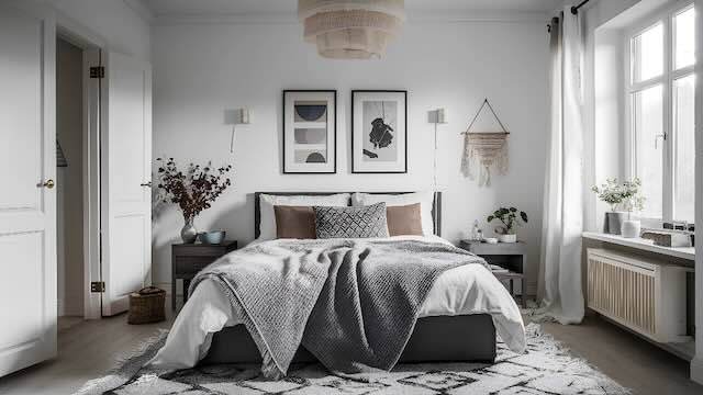 Bedroom interior with mirrors and soft lighting